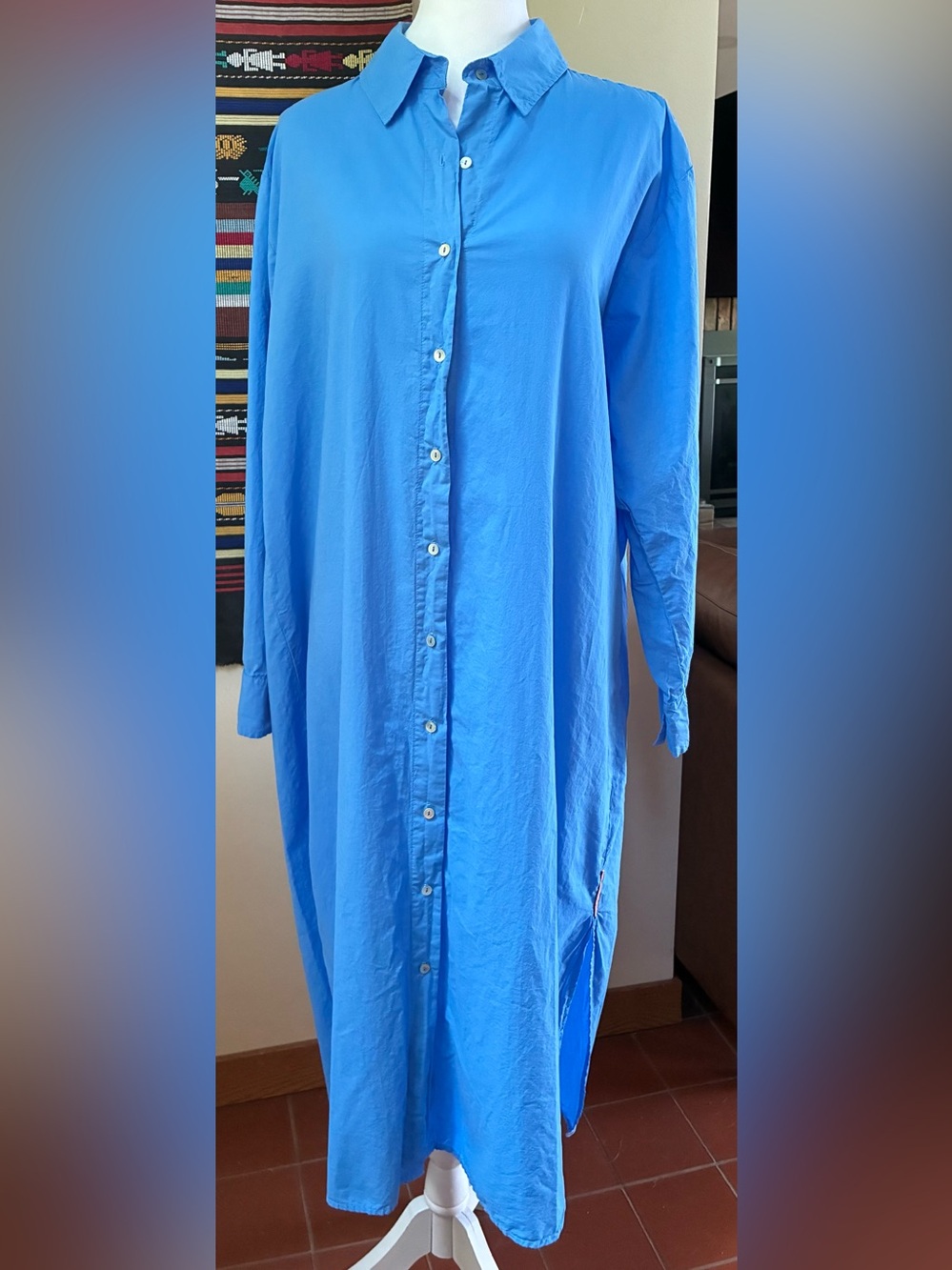 Sundry Sky-Blue Button-Up Shirt Maxi Dress Size M